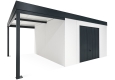 Garden house with safety Hormann garage door and 2 m left carport